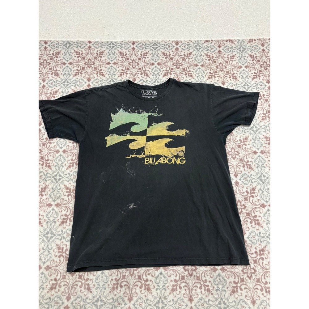 Billabong Mens Organic Cotton Graphic T-Shirt Black XL Wave Logo Distressed